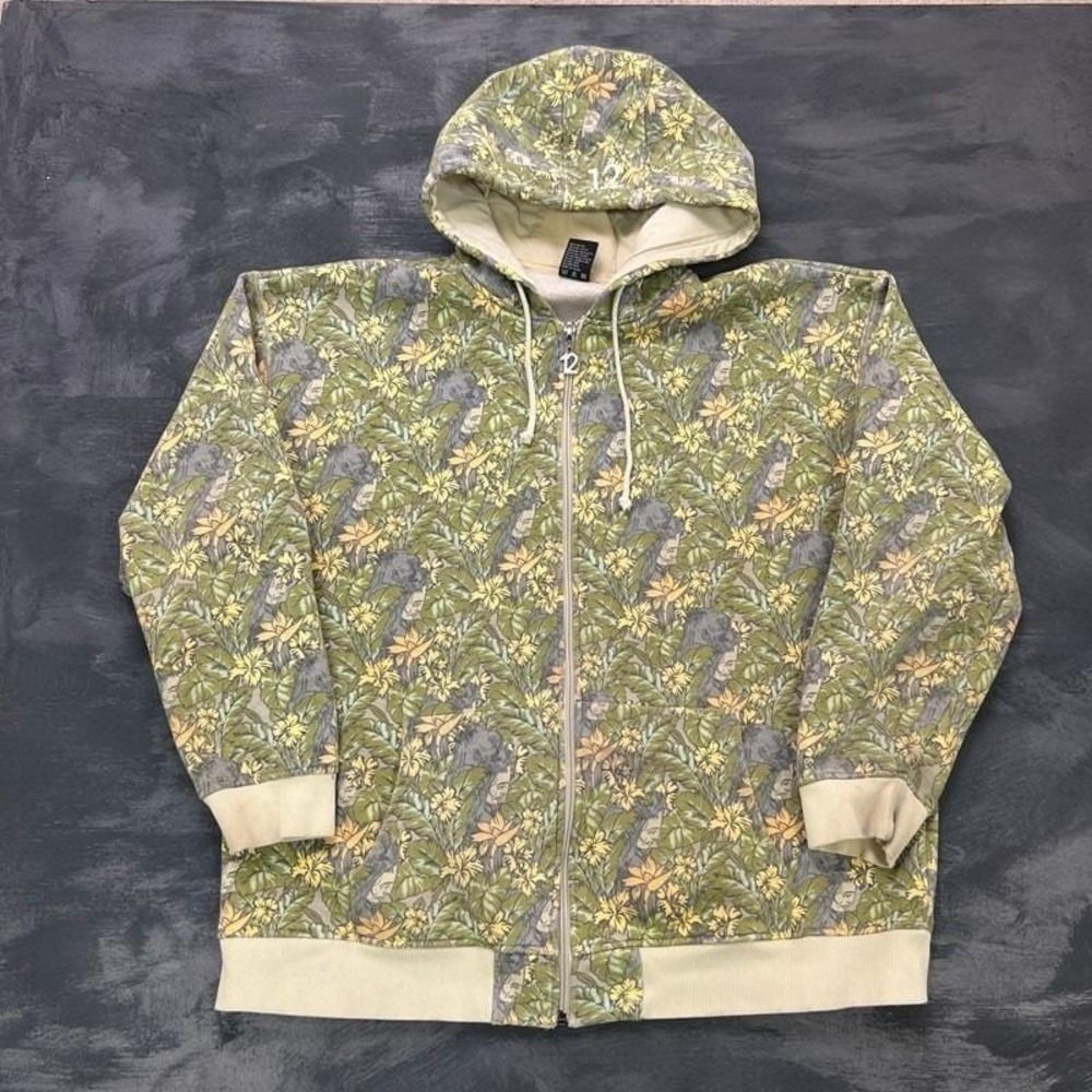 Vintage Playground Zip Up Hoodie Mens XL Green 2000s Y2K AOP Baggy HipHop